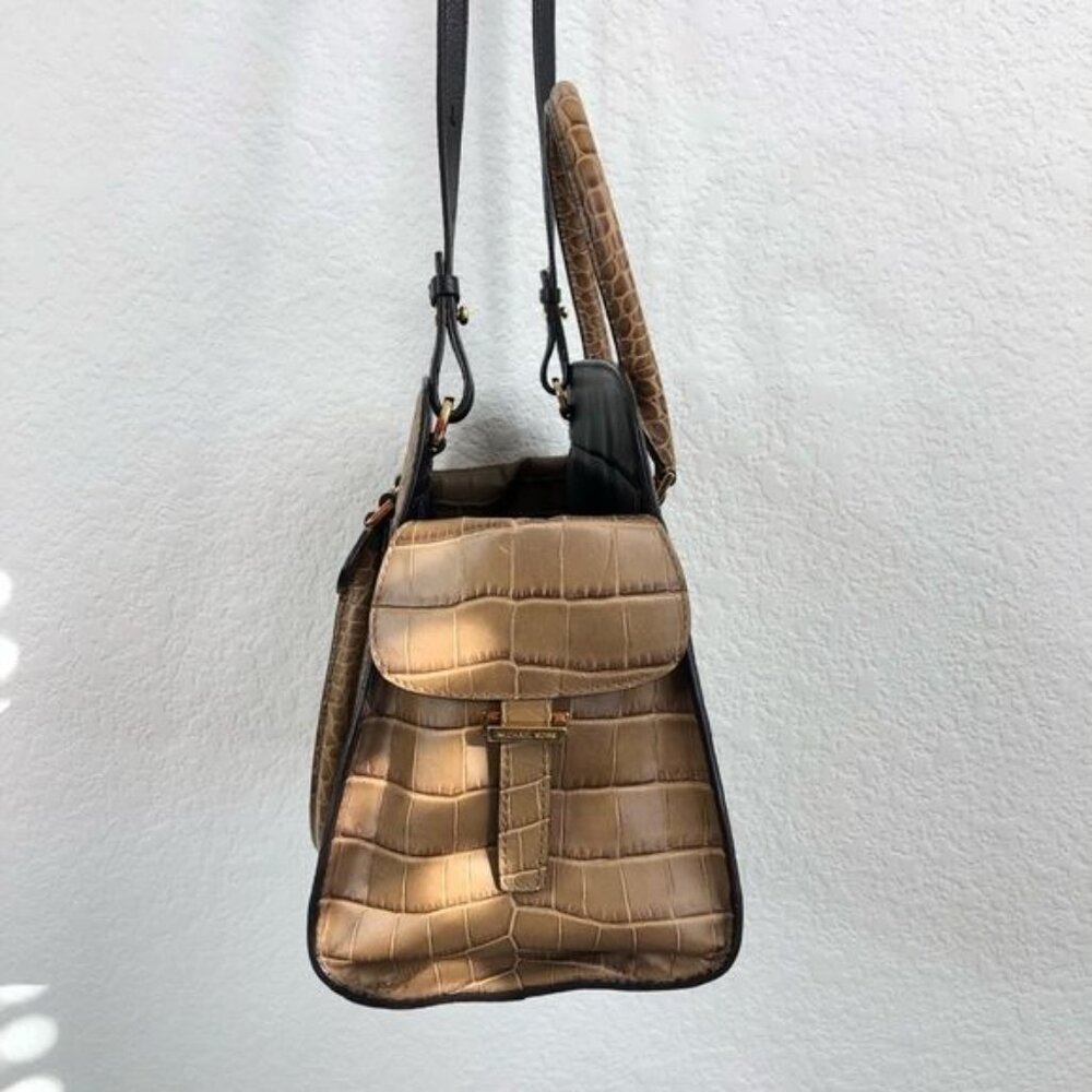 Michael Kors Gia Crocodile Embossed Leather Satchel in Barley - Picture 5 of 16